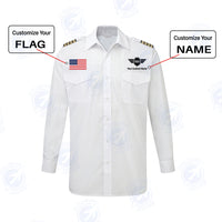 Thumbnail for Custom Flag & Name with EPAULETTES (Badge 5) Designed Long Sleeve Pilot Shirts