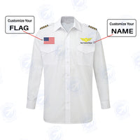 Thumbnail for Custom Flag & Name with EPAULETTES (Badge 4) Designed Long Sleeve Pilot Shirts
