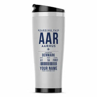 Thumbnail for Aarhus Airport (AAR) Travel Mugs - Boarding Pass + Name - Stainless Steel (No Holder) - Light Gray