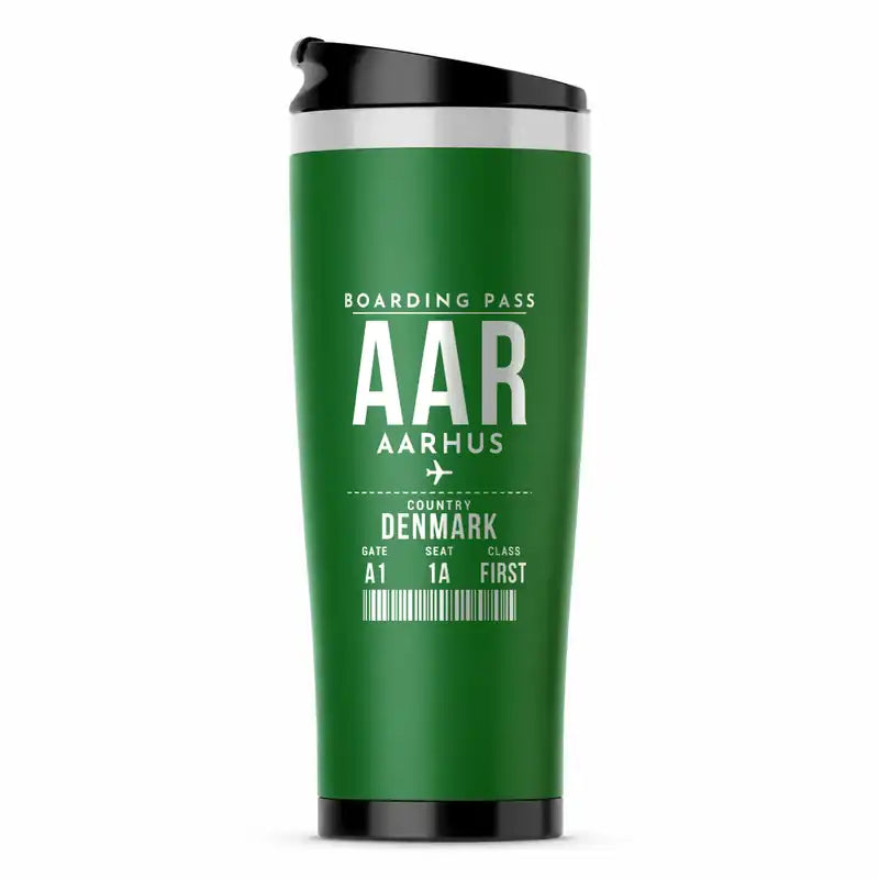 Aarhus Airport (AAR) Travel Mugs - Boarding Pass - Stainless Steel (No Holder) - Green