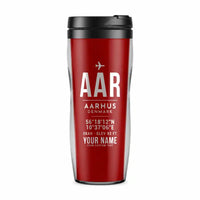 Thumbnail for Aarhus Airport (AAR) Travel Mugs - ID Tag + Name - Plastic (No Holder) - Red