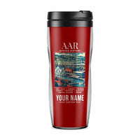 Thumbnail for Aarhus Airport (AAR) Travel Mugs - Poster + Name - Plastic (No Holder) - Red