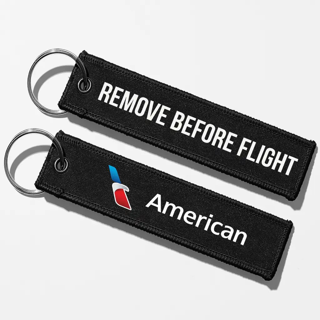 AA Crew & Staff Tag Key Chains - Black - Remove Before Flight