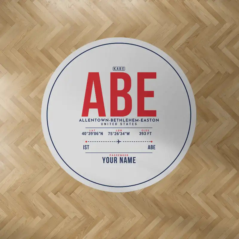 Lehigh Valley International Airport Allentown-Bethlehem-Easton (ABE) Carpets - Carpet Round - ID Tag + Name - Light Gray V2