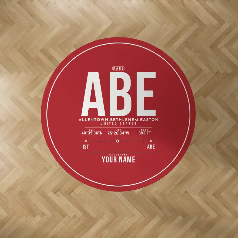 Lehigh Valley International Airport Allentown-Bethlehem-Easton (ABE) Carpets - Carpet Round - ID Tag + Name - Red V2