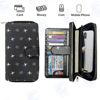 Thumbnail for Félix Houphouët-Boigny International Airport (ABJ) Leather Wallets - Zip Long Wallet - Pattern - Black