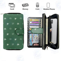 Thumbnail for Félix Houphouët-Boigny International Airport (ABJ) Leather Wallets - Zip Long Wallet - Pattern - Green