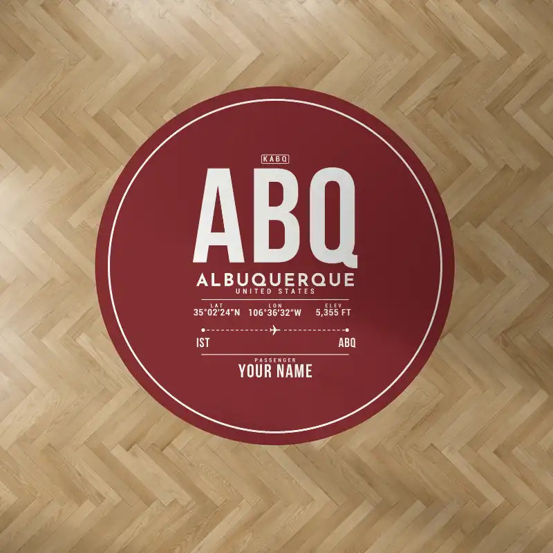 Albuquerque International Sunport (ABQ) Carpets - Carpet Round - ID Tag + Name - Dark Red V2