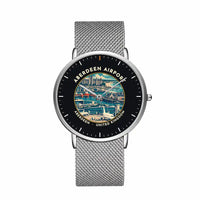 Thumbnail for Aberdeen International Airport (ABZ) Aviator Watches - Badge - Slim Mesh - Silver & Silver Stainless Steel Strap