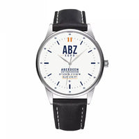 Thumbnail for Aberdeen International Airport (ABZ) Aviator Watches - Classic - White - Leather Strap - Black Leather Strap
