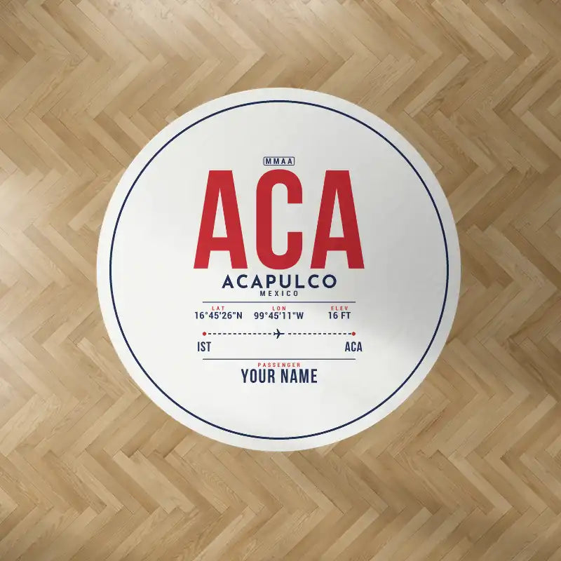 Acapulco International Airport (ACA) Carpets - Carpet Round - ID Tag + Name - White V2