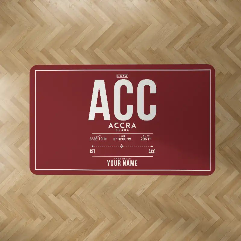 Accra International Airport (ACC) Carpets - Carpet Rectangle - ID Tag + Name - Dark Red V2