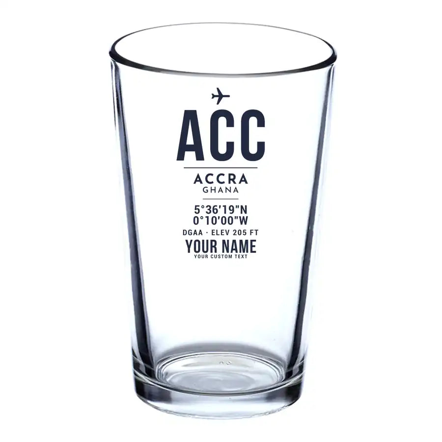 Accra International Airport (ACC) Glasses - ID Tag + Name - Beer & Water Glass