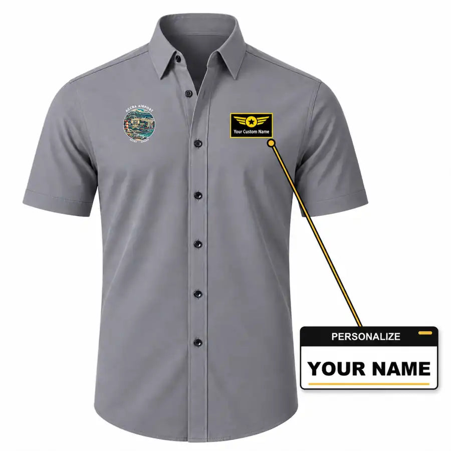 Accra International Airport (ACC) Shirts - Short Sleeve Shirt - Badge - Gray + NAME