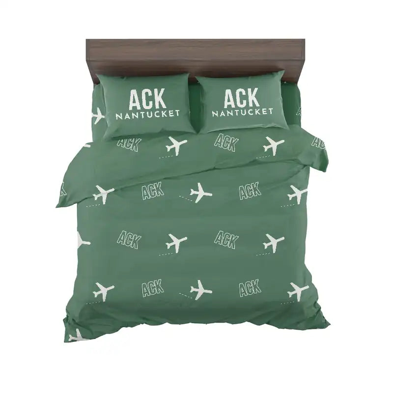 Nantucket Memorial Airport (ACK) Bedding Sets & Blankets - Bedding Set - Pattern - Green
