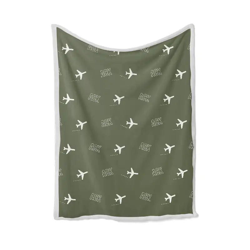 Nantucket Memorial Airport (ACK) Bedding Sets & Blankets - Blanket - Pattern - Green Army