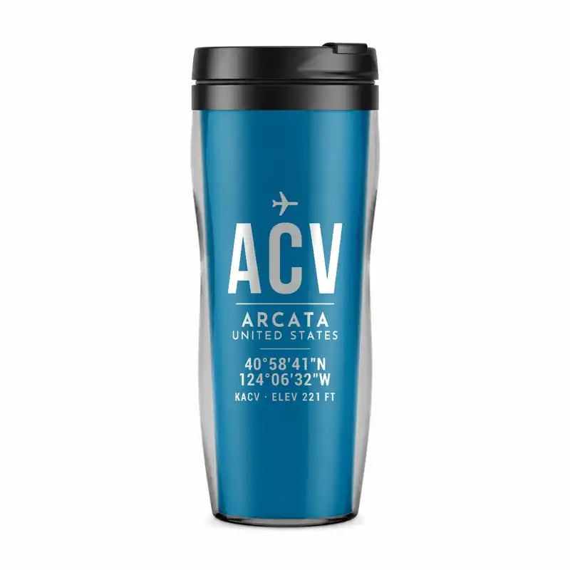 California Redwood Coast-Humboldt County Airport (ACV) Travel Mugs - ID Tag - Plastic (No Holder) - Light Blue