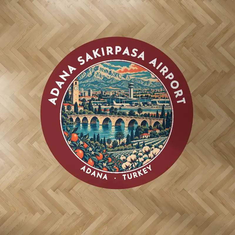 Adana Sakirpasa Airport (ADA) Carpets - Carpet Round - Badge - Dark Red