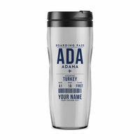 Thumbnail for Adana Sakirpasa Airport (ADA) Travel Mugs - Boarding Pass + Name - Plastic (No Holder) - Light Gray