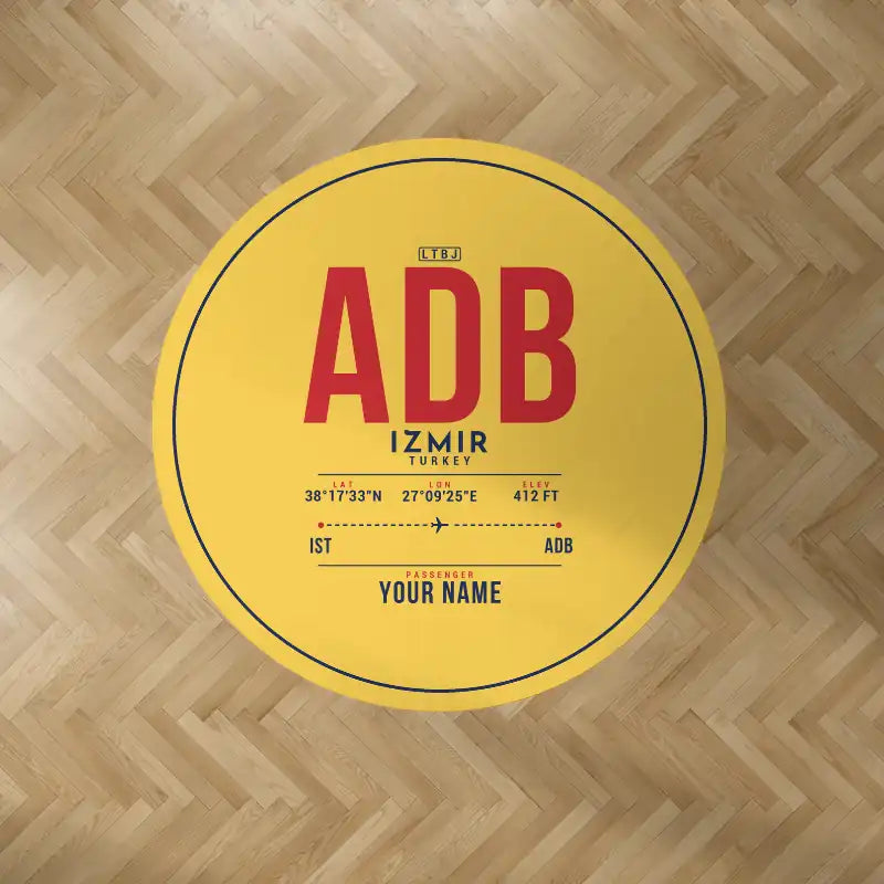 Izmir Adnan Menderes Airport (ADB) Carpets - Carpet Round - ID Tag + Name - Yellow V2