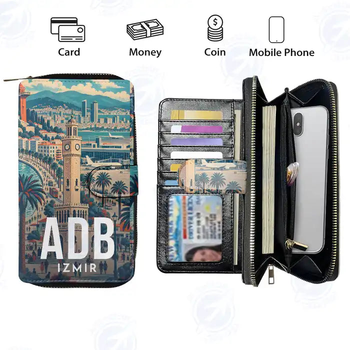 Izmir Adnan Menderes Airport (ADB) Leather Wallets - Zip Long Wallet - Scene