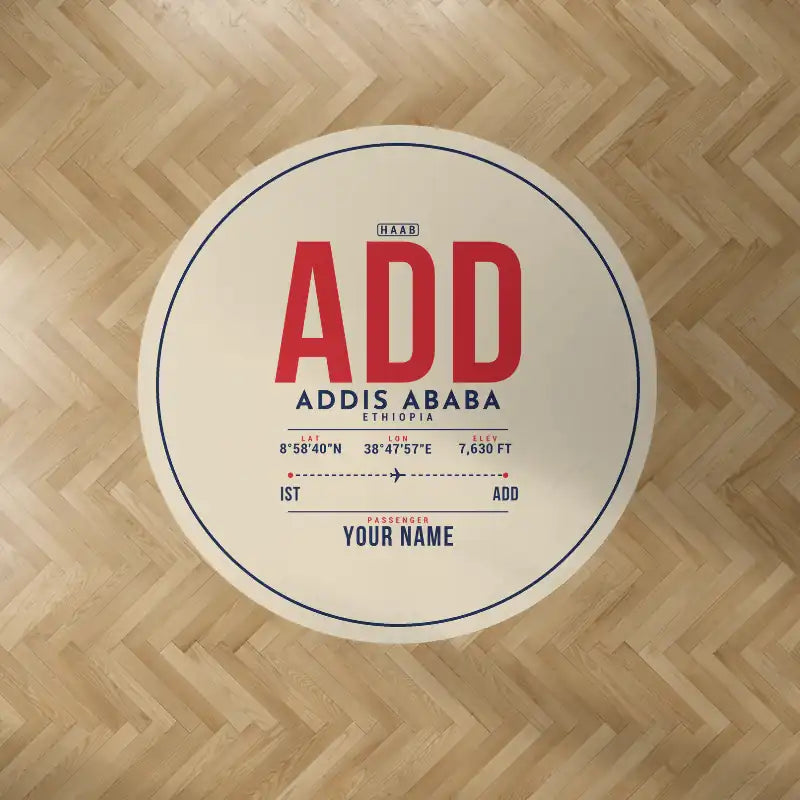 Addis Ababa Bole International Airport (ADD) Carpets - Carpet Round - ID Tag + Name - Beige V2
