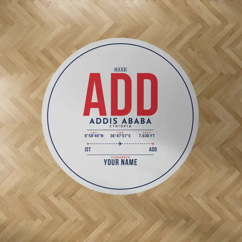 Addis Ababa Bole International Airport (ADD) Carpets - Carpet Round - ID Tag + Name - Light Gray V2