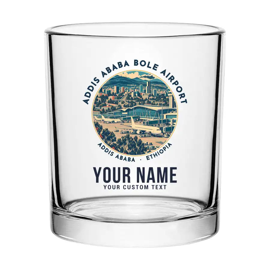 Addis Ababa Bole International Airport (ADD) Glasses - Badge + Name - Special Whiskey Glass