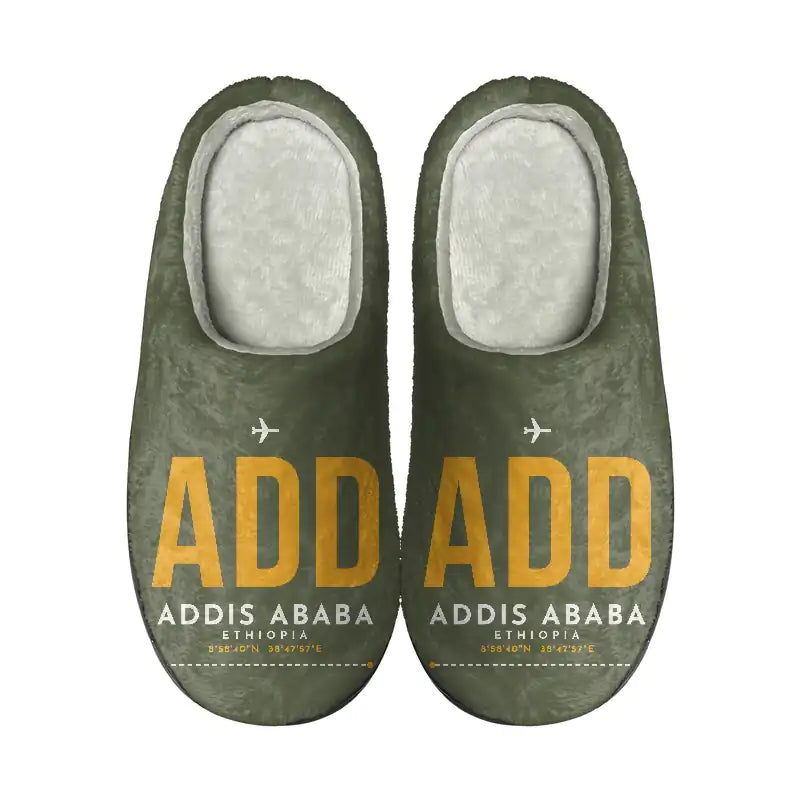 Addis Ababa Bole International Airport (ADD) Slippers & Flip Flops - Slippers - Cotton - Code - Same - Green Army