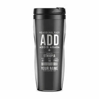 Thumbnail for Addis Ababa Bole International Airport (ADD) Travel Mugs - Boarding Pass + Name - Plastic (No Holder) - Gray
