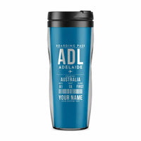 Thumbnail for Adelaide Airport (ADL) Travel Mugs - Boarding Pass + Name - Plastic (No Holder) - Light Blue
