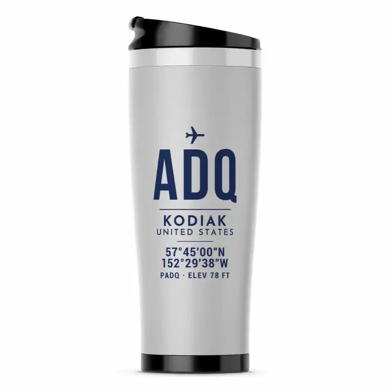 Kodiak Airport (ADQ) Travel Mugs - ID Tag - Stainless Steel (No Holder) - Light Gray