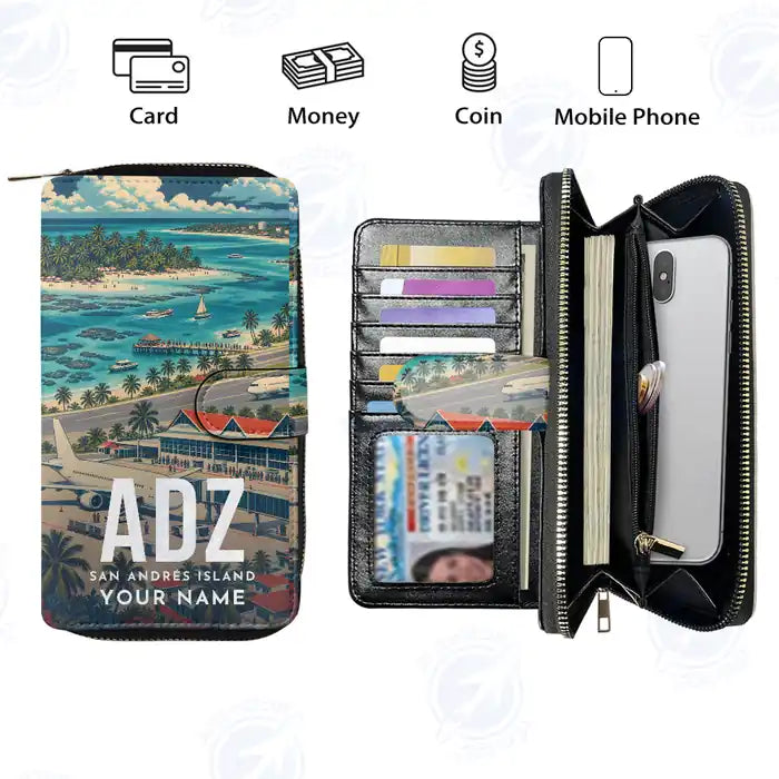 Gustavo Rojas Pinilla International Airport (ADZ) Leather Wallets - Zip Long Wallet - Scene + Name