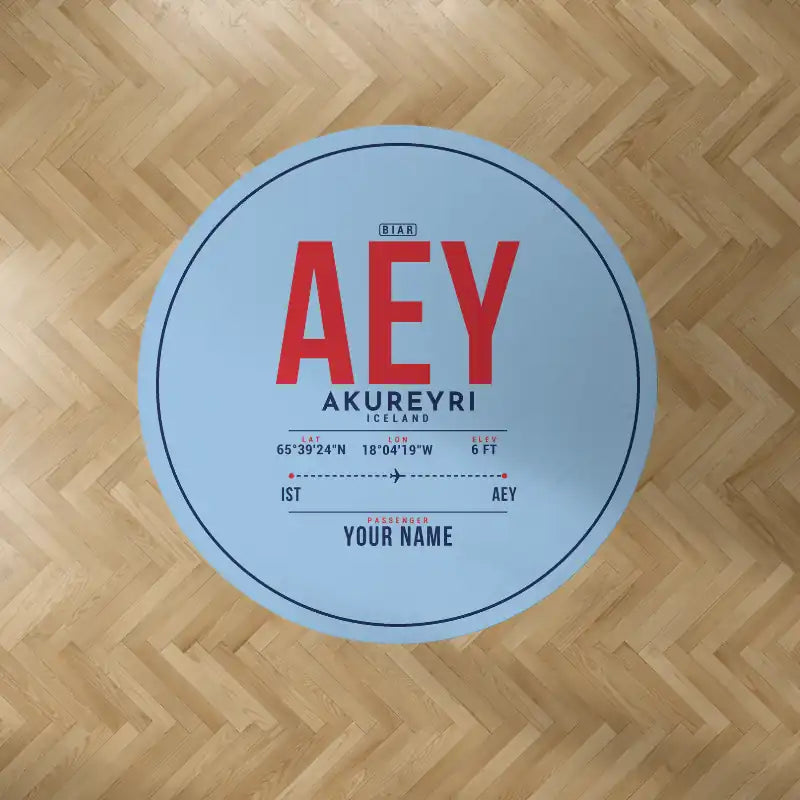 Akureyri Airport (AEY) Carpets - Carpet Round - ID Tag + Name - Light Blue V2