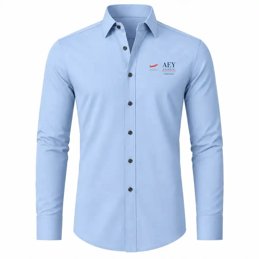 Akureyri Airport (AEY) Shirts - Long Sleeve Shirt - Front - Light Blue