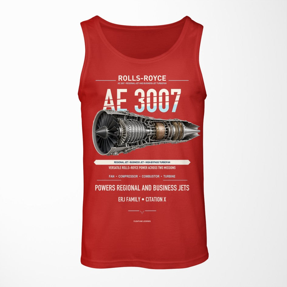 AE 3007 design on red tank top