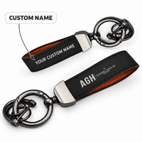 Thumbnail for Ängelholm-Helsingborg Airport (AGH) Leather Key Chains - Leather Key Chain - Horseshoe Buckle - Original Design - Black + Name