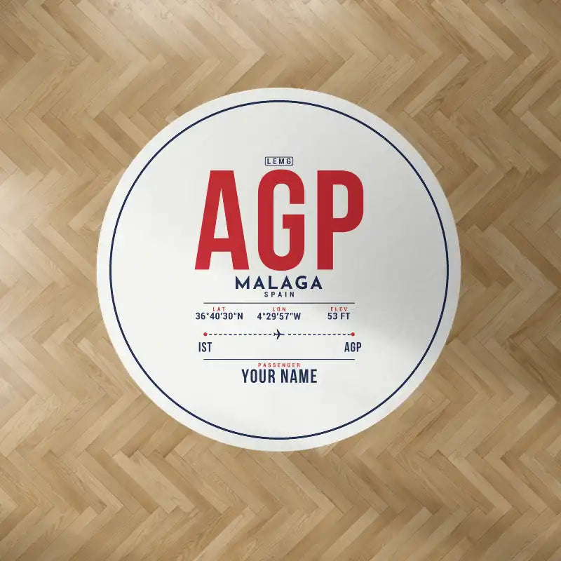 Malaga-Costa del Sol Airport (AGP) Carpets - Carpet Round - ID Tag + Name - White V2