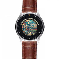 Thumbnail for Aguascalientes International Airport (AGU) Aviator Watches - Badge - Leather Strap - Striped Brown Leather Strap