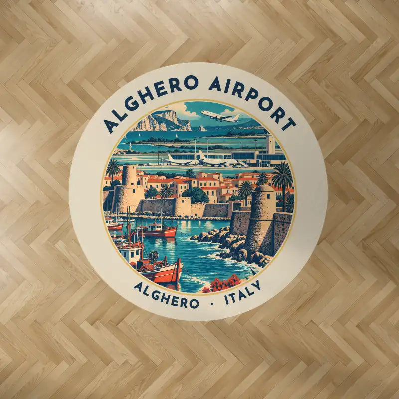 Alghero–Fertilia Airport (AHO) Carpets - Carpet Round - Badge - Beige V2