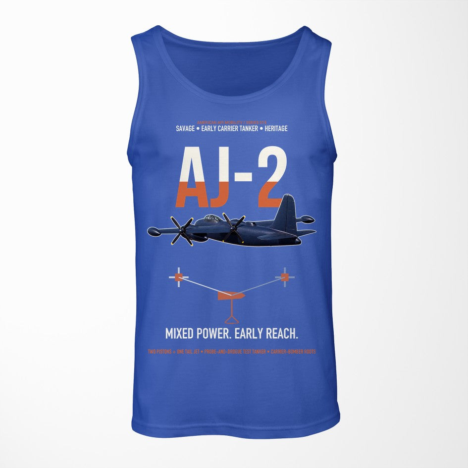 AJ-2 Savage Tanker design on blue tank top