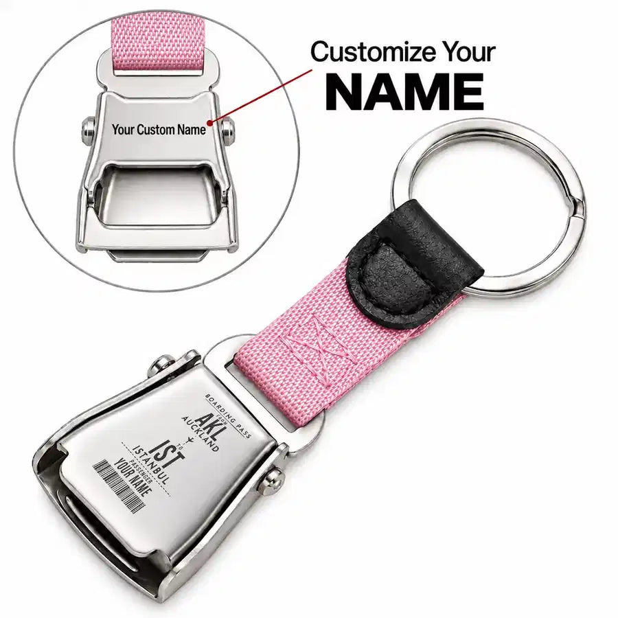 AKL - Seat Belt Key Chain - Customizable Boarding Pass - Pink
