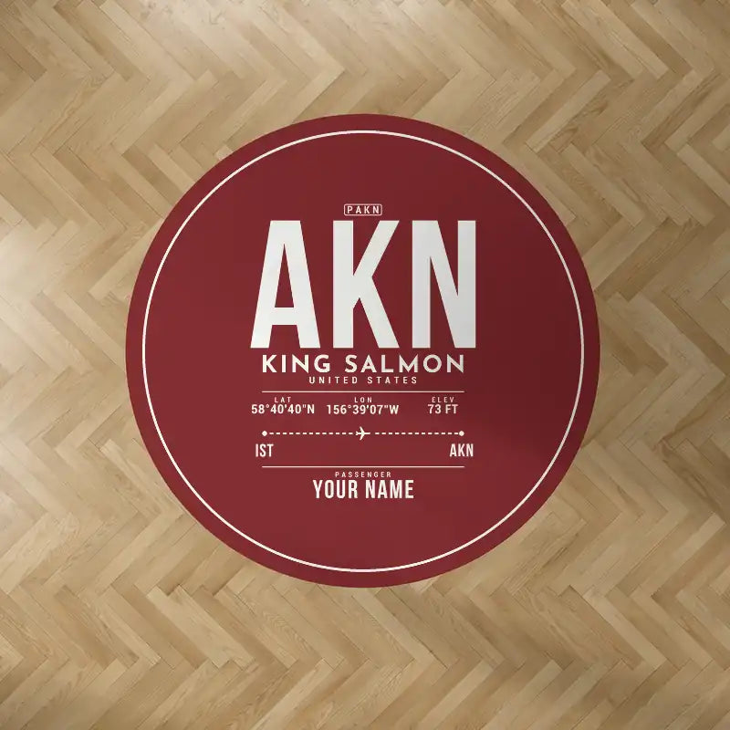 King Salmon Airport (AKN) Carpets - Carpet Round - ID Tag + Name - Dark Red V2