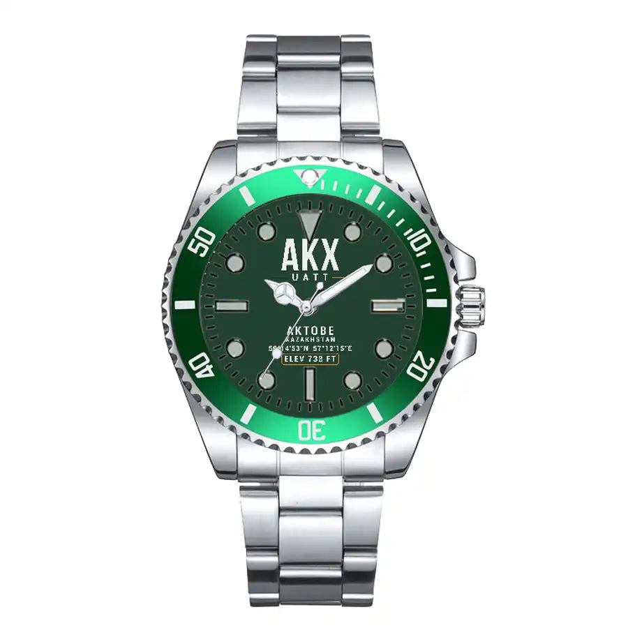 Aktobe Airport (AKX) Aviator Watches - Classic - Dark Green - Premium Diver - Green