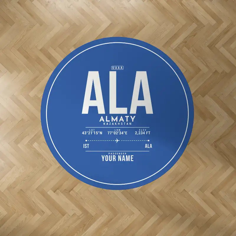 Almaty International Airport (ALA) Carpets - Carpet Round - ID Tag + Name - Blue V2