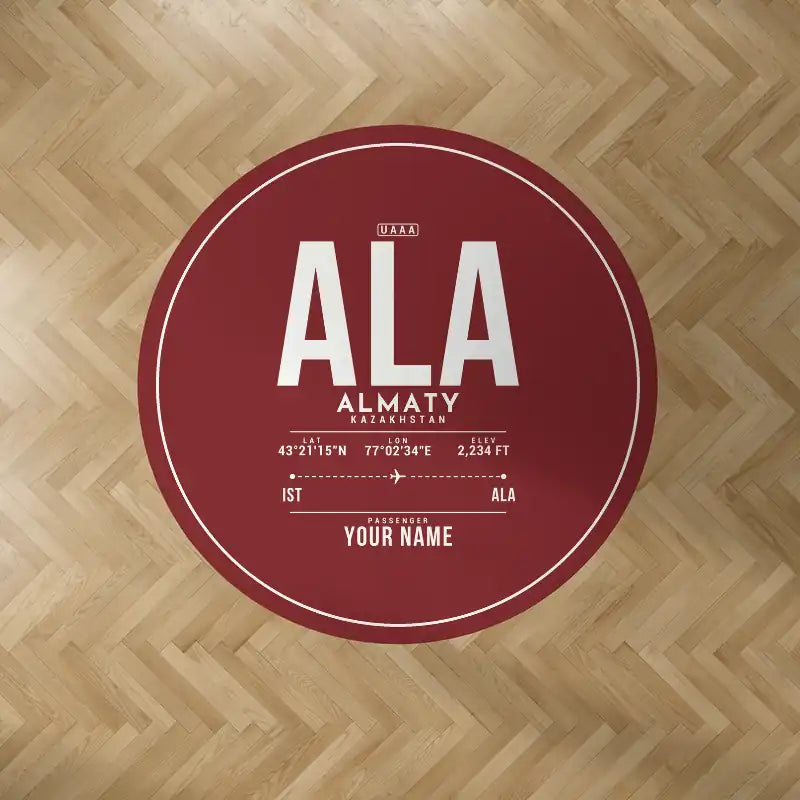 Almaty International Airport (ALA) Carpets - Carpet Round - ID Tag + Name - Dark Red V2