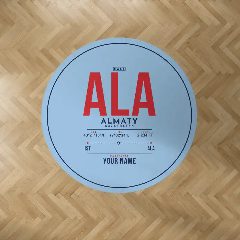 Almaty International Airport (ALA) Carpets - Carpet Round - ID Tag + Name - Light Blue V2
