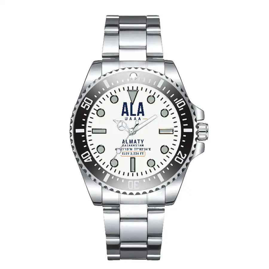 Almaty International Airport (ALA) Aviator Watches - Classic - White - Premium Diver - Black