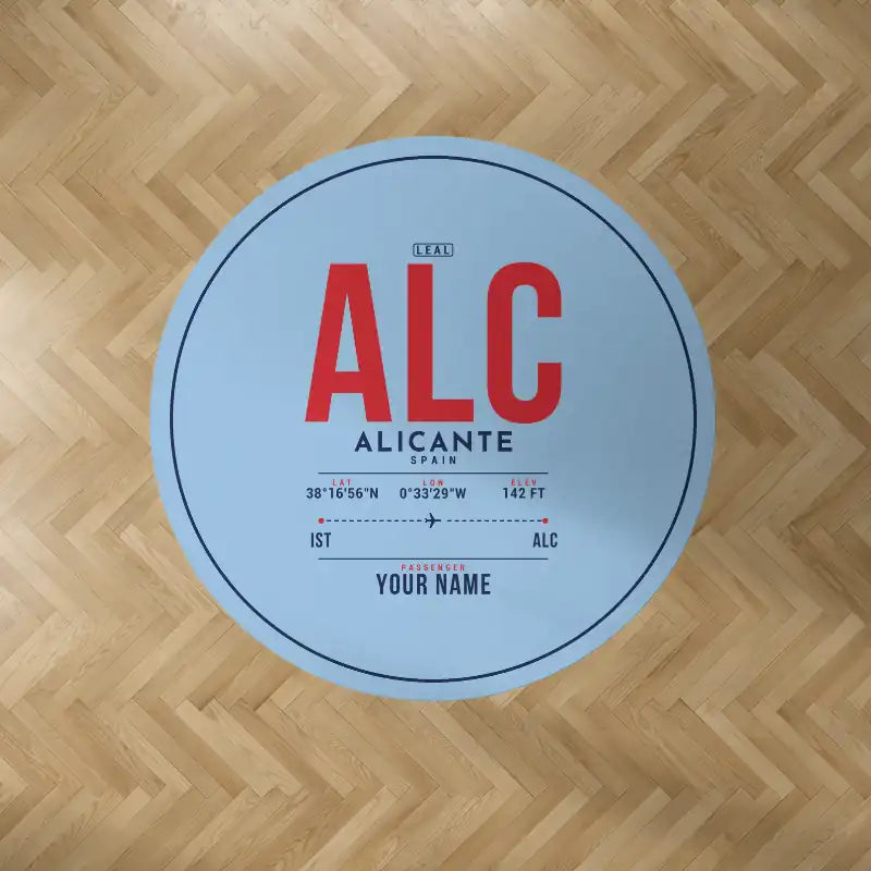 Alicante-Elche Miguel Hernandez Airport (ALC) Carpets - Carpet Round - ID Tag + Name - Light Blue V2