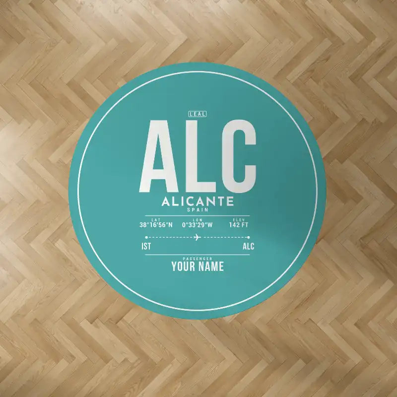 Alicante-Elche Miguel Hernandez Airport (ALC) Carpets - Carpet Round - ID Tag + Name - Turquoise V2